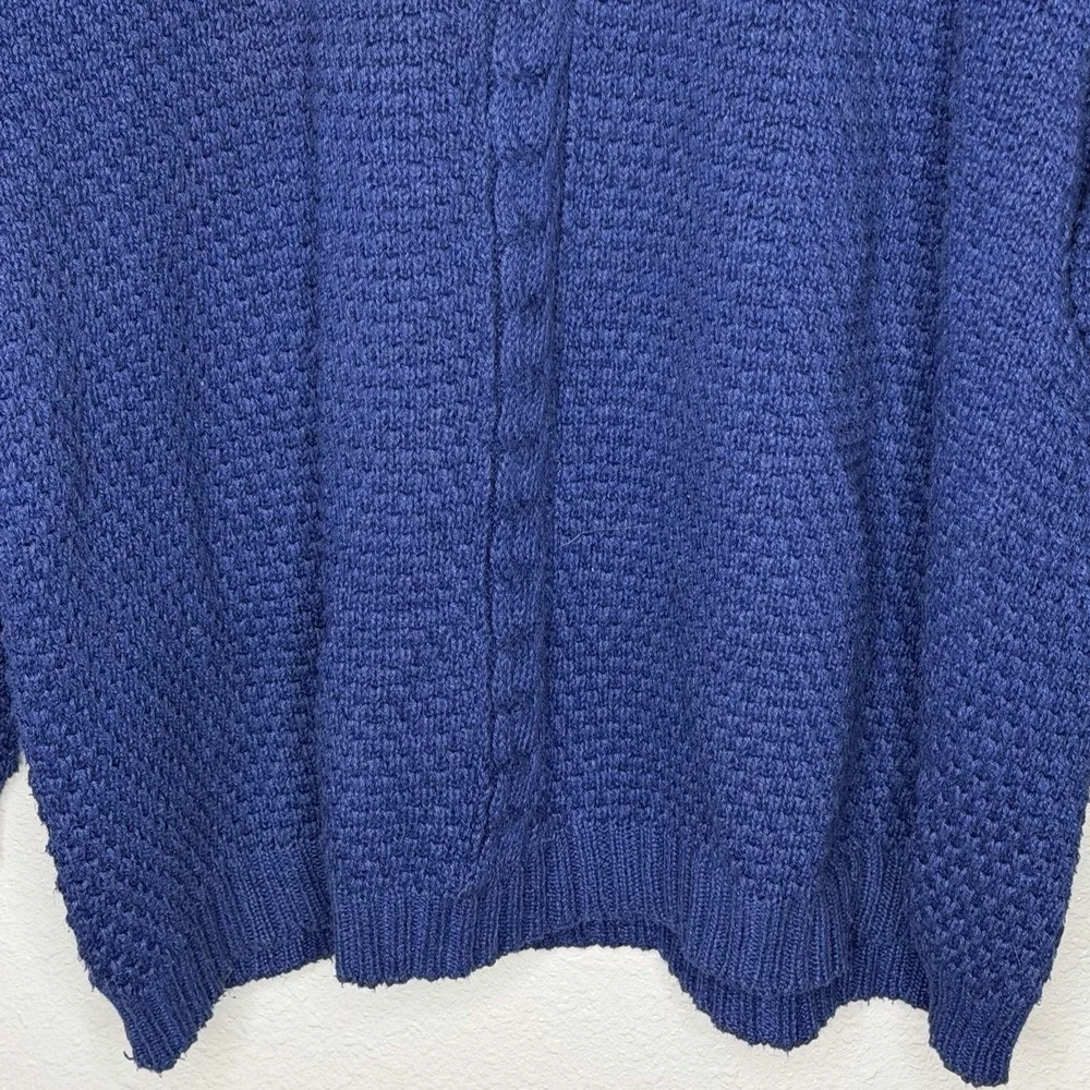 VTG GAP Navy Blue Chunky Knit‎ Mock Neck Cable Sweater L 90s Fisherman Old Money